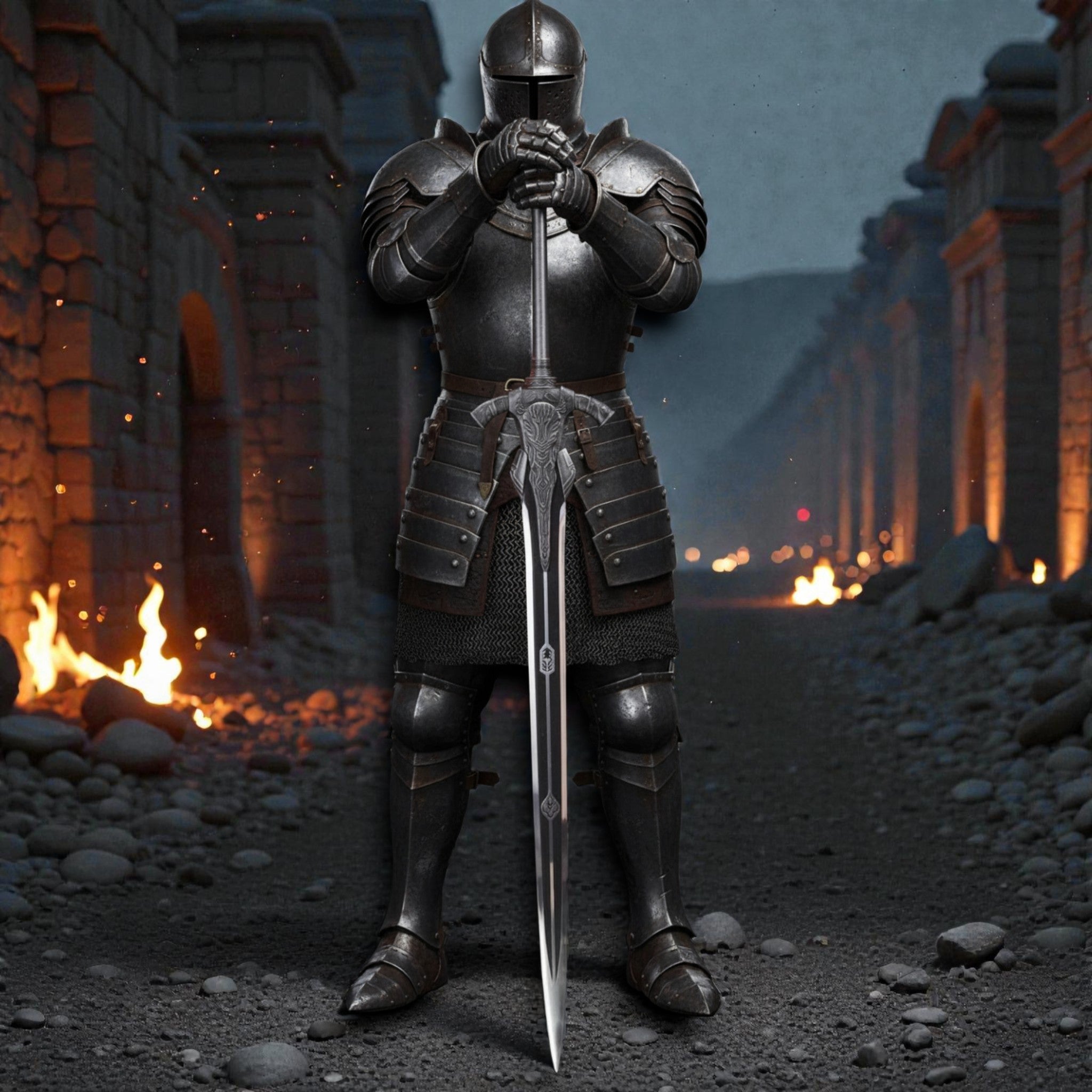 Full view of the Greatsword of Artorias replica made of stainless steel from Dark Souls.