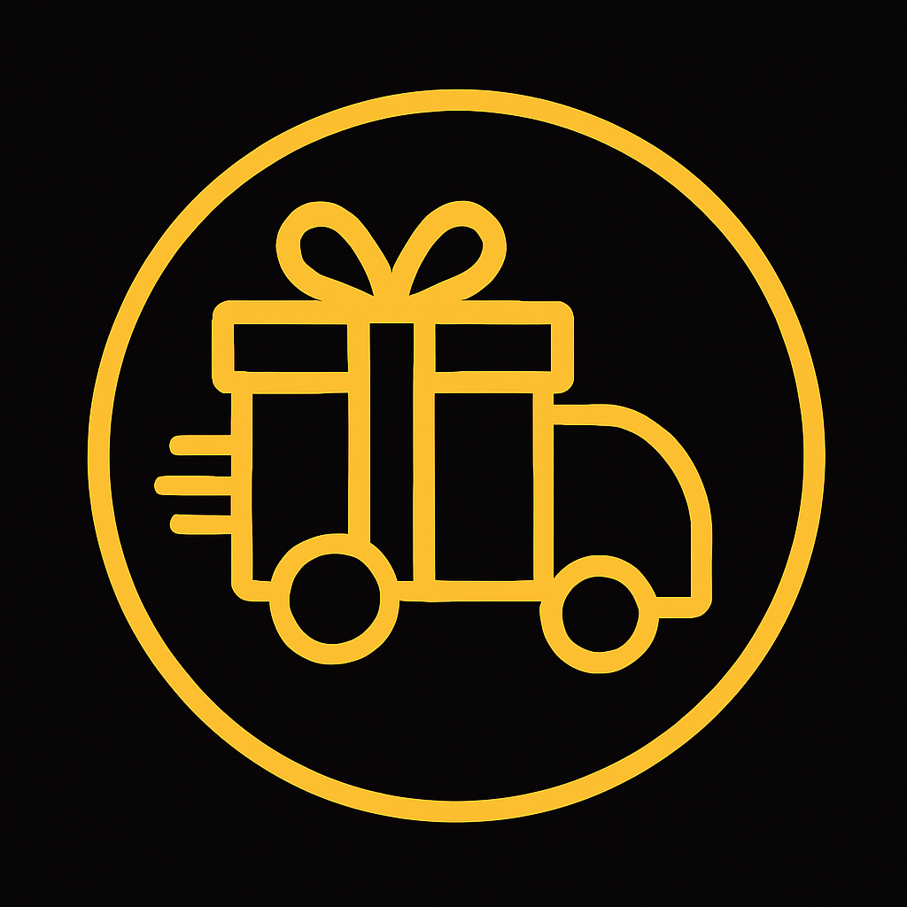 Free worldwide shipping icon with gift box and delivery truck – TheFantasyBlades