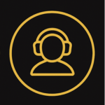 Customer support icon with golden headset in black circle