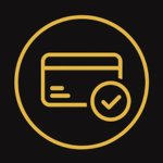 Secure payment icon with golden credit card and checkmark